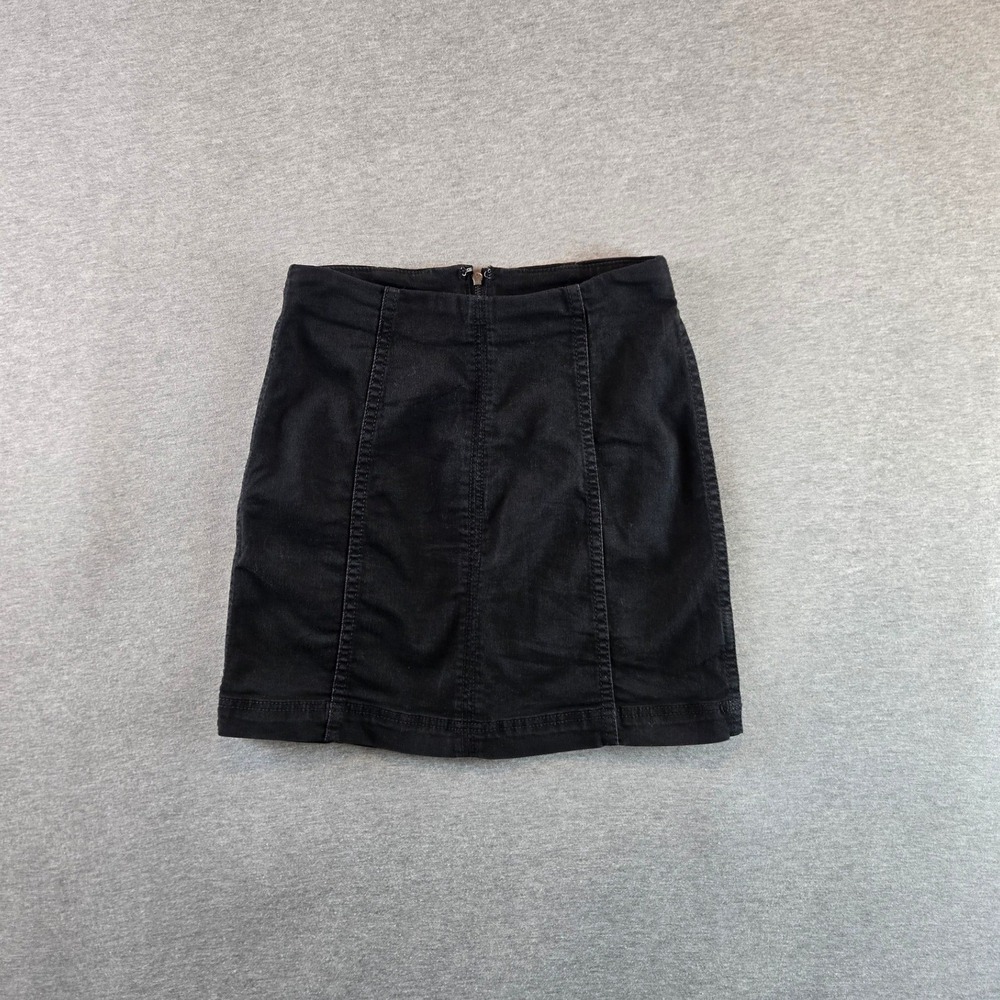 Free People Modern Femme Denim Stretch Skirt Womens 2 Black Back‎ Zip OB513082